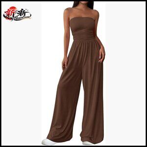Strapless Romper with Wide Leg Design, Polyester Viscose Elastane Blend